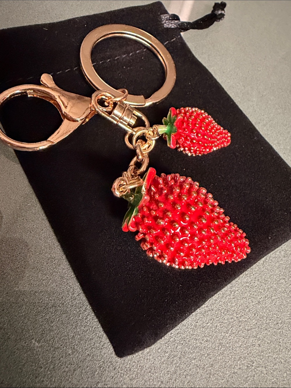 Strawberry Crystal Drop Keychain charm - Red